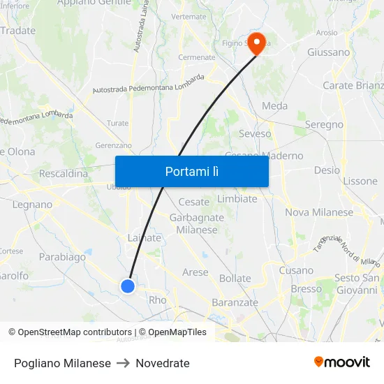 Pogliano Milanese to Novedrate map