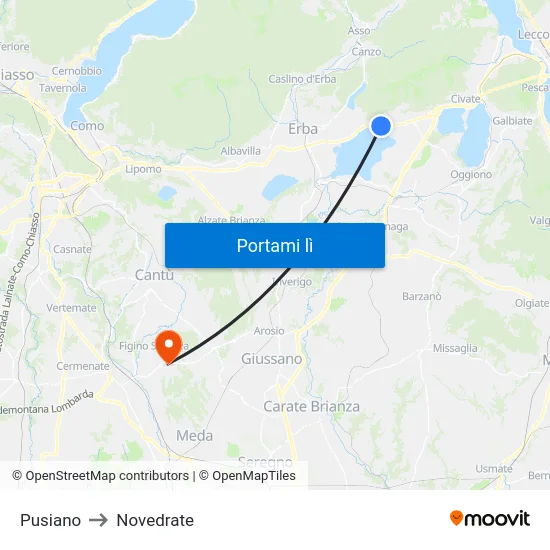 Pusiano to Novedrate map