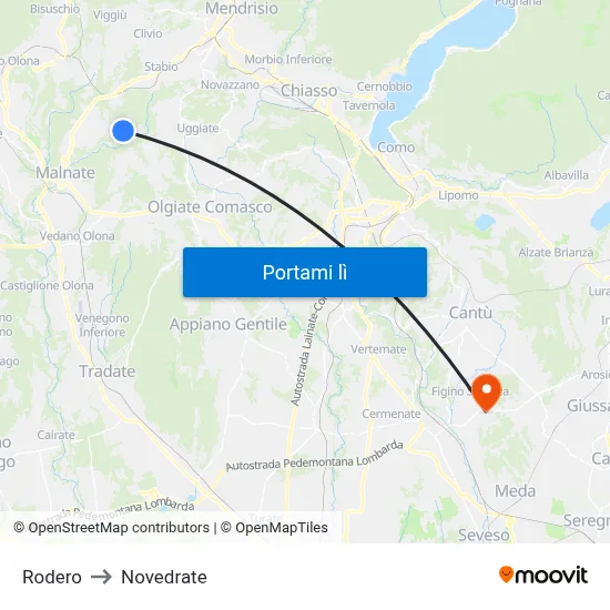 Rodero to Novedrate map