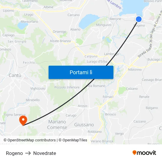 Rogeno to Novedrate map