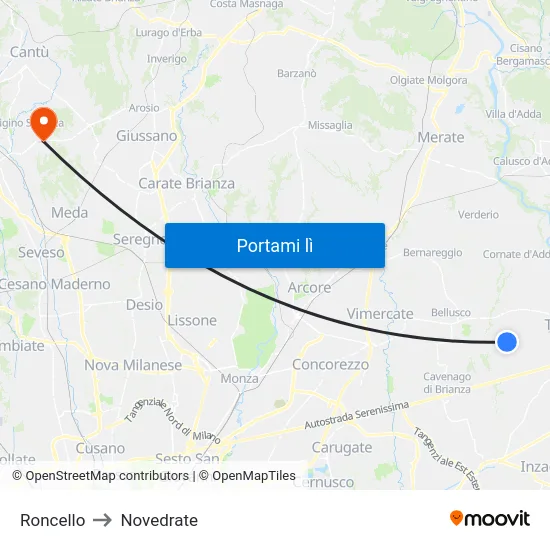 Roncello to Novedrate map