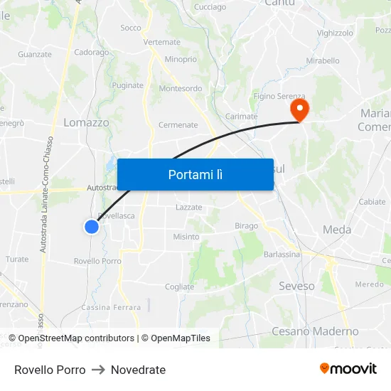 Rovello Porro to Novedrate map