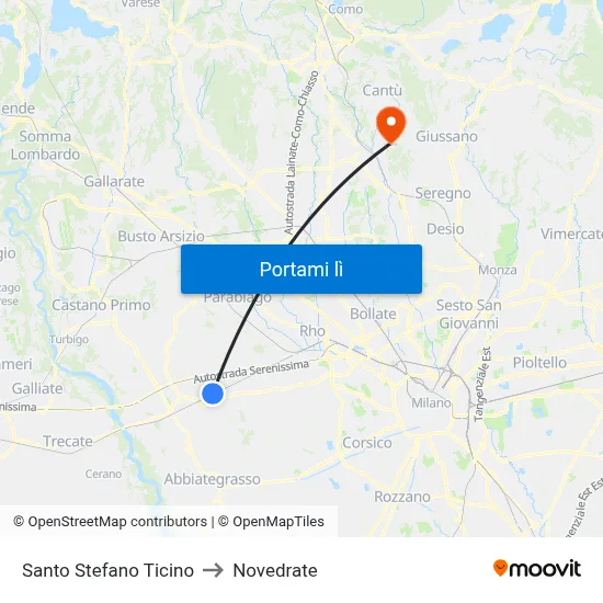 Santo Stefano Ticino to Novedrate map