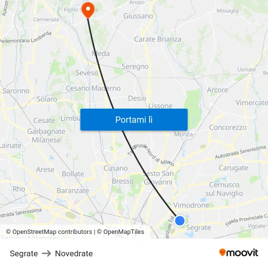 Segrate to Novedrate map
