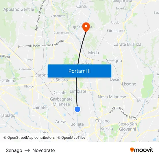 Senago to Novedrate map
