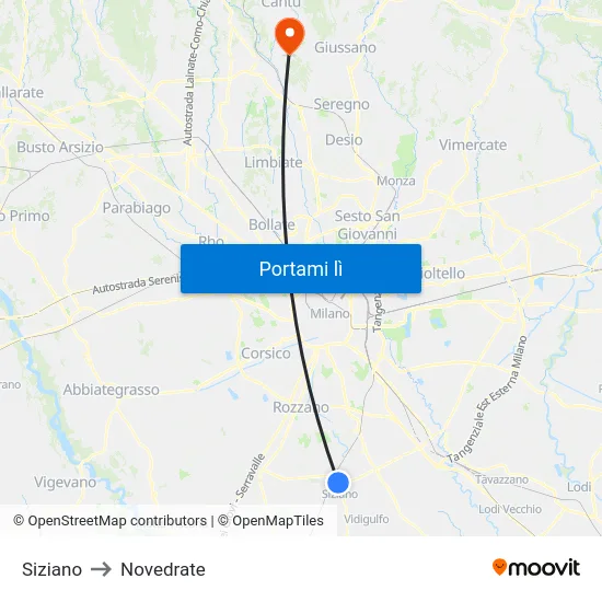 Siziano to Novedrate map