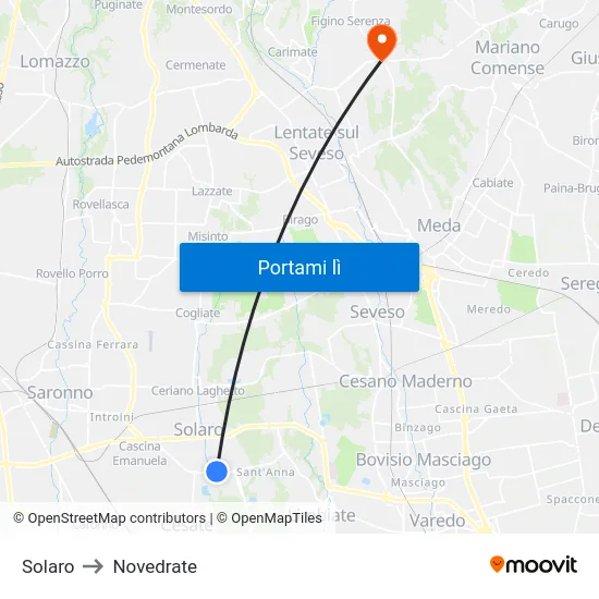 Solaro to Novedrate map