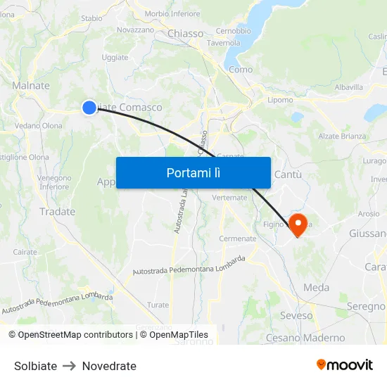 Solbiate to Novedrate map