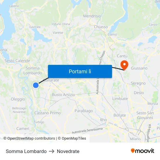 Somma Lombardo to Novedrate map