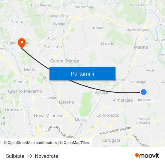 Sulbiate to Novedrate map