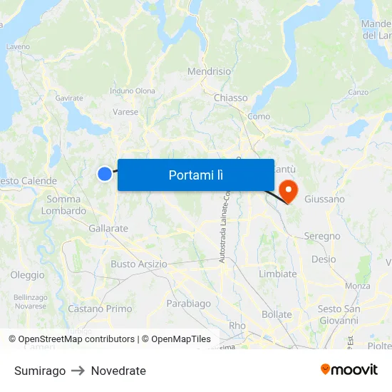 Sumirago to Novedrate map