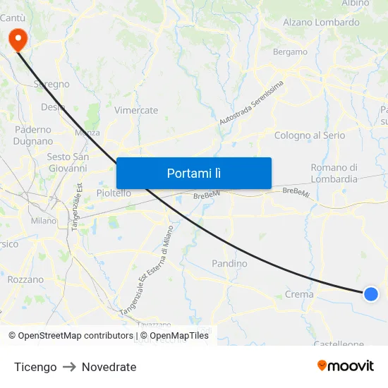 Ticengo to Novedrate map