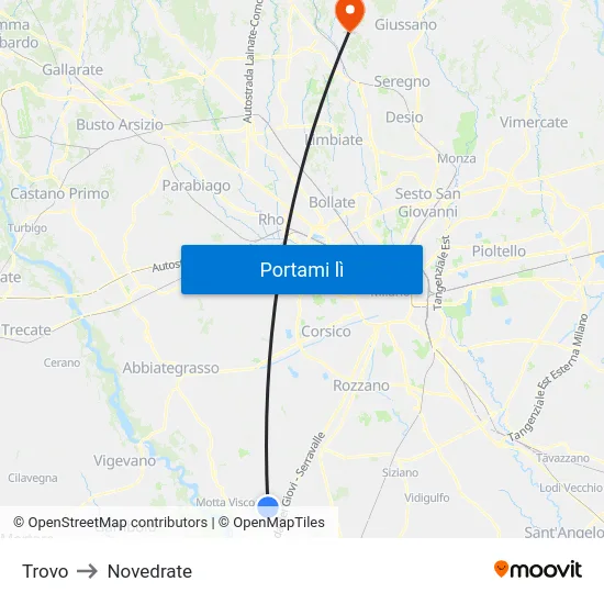 Trovo to Novedrate map