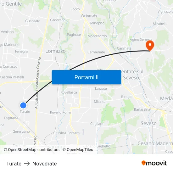 Turate to Novedrate map