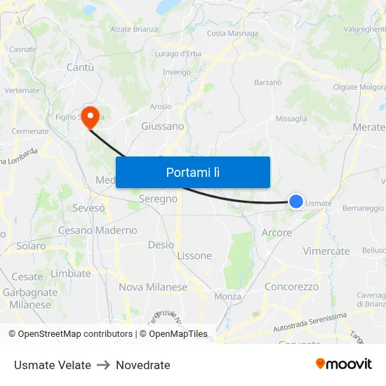 Usmate Velate to Novedrate map