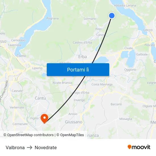 Valbrona to Novedrate map