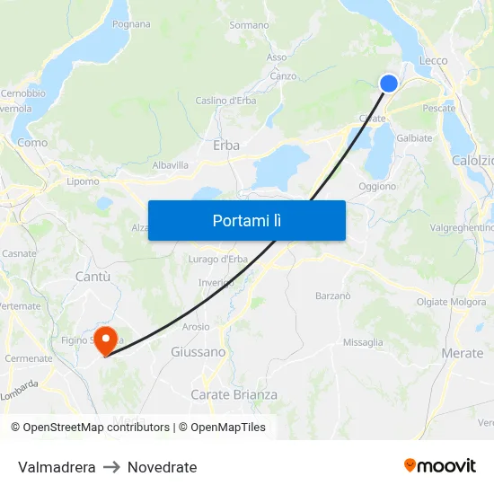 Valmadrera to Novedrate map