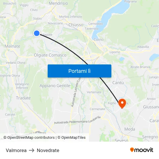 Valmorea to Novedrate map