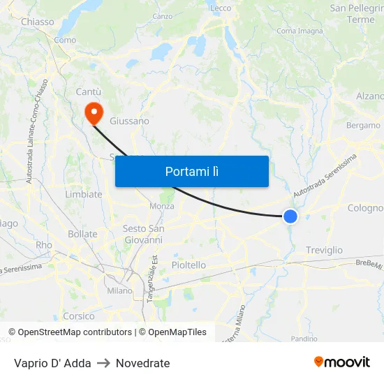 Vaprio D' Adda to Novedrate map