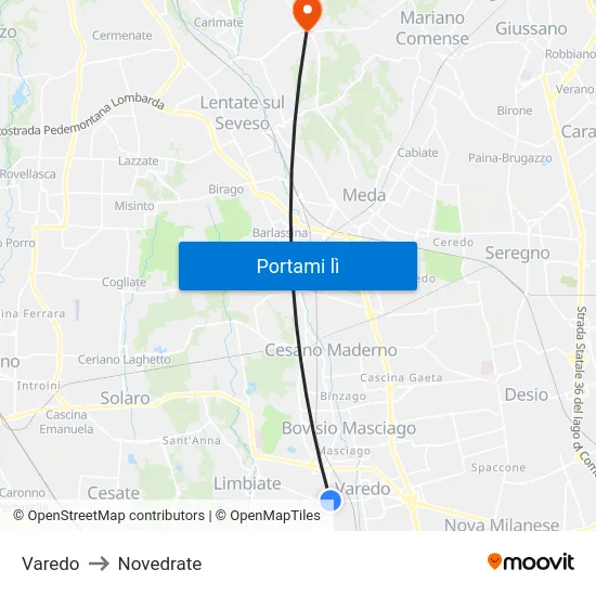 Varedo to Novedrate map