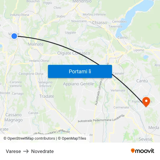Varese to Novedrate map