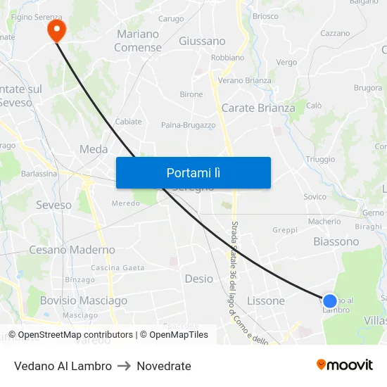 Vedano Al Lambro to Novedrate map