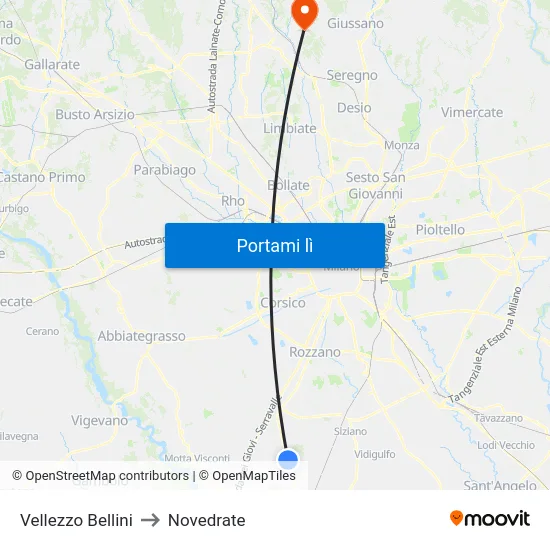 Vellezzo Bellini to Novedrate map