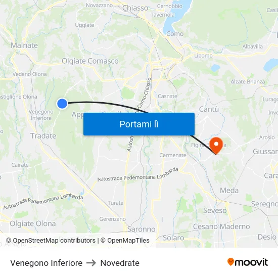 Venegono Inferiore to Novedrate map