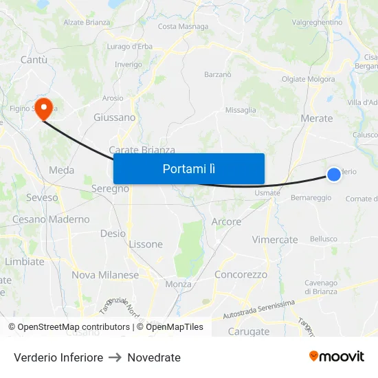 Verderio Inferiore to Novedrate map