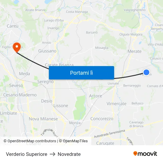 Verderio Superiore to Novedrate map