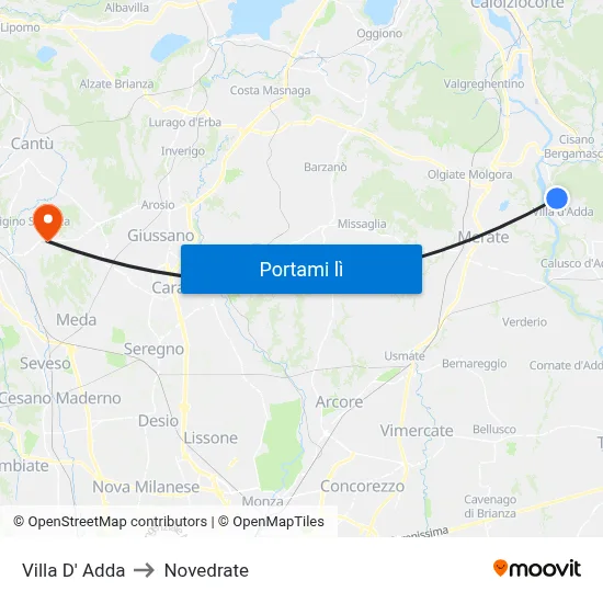 Villa D' Adda to Novedrate map