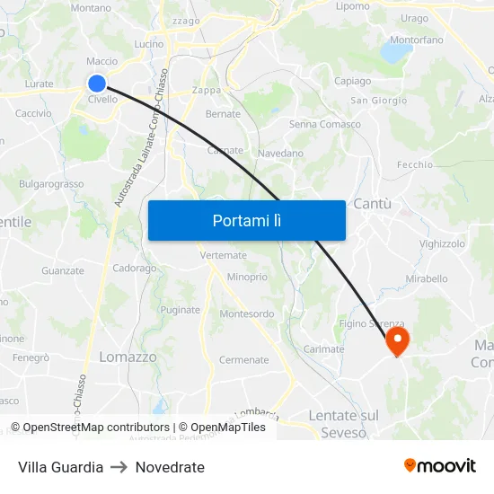 Villa Guardia to Novedrate map