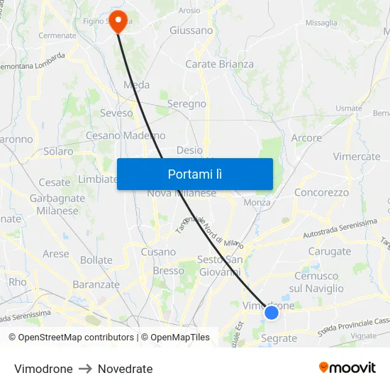 Vimodrone to Novedrate map