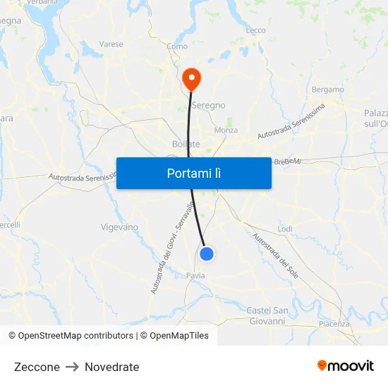 Zeccone to Novedrate map