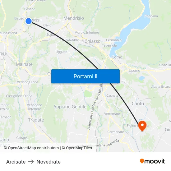 Arcisate to Novedrate map
