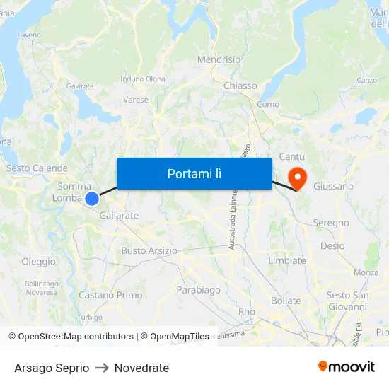 Arsago Seprio to Novedrate map