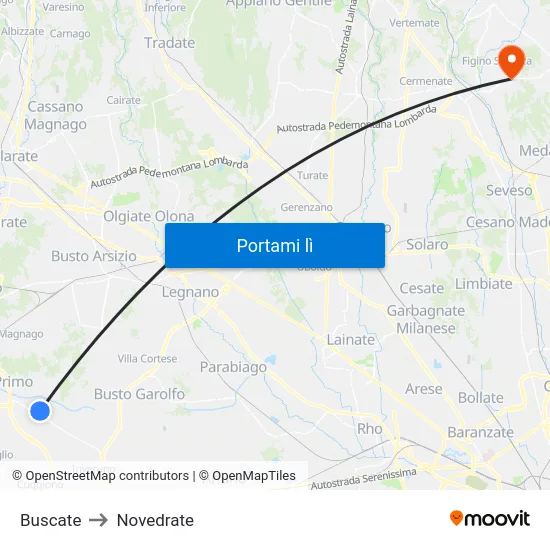 Buscate to Novedrate map