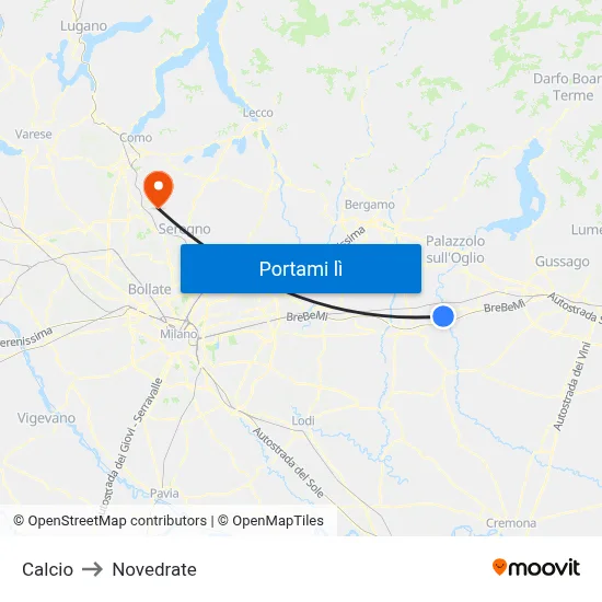 Calcio to Novedrate map