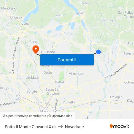 Sotto Il Monte Giovanni Xxiii to Novedrate map