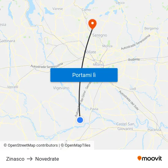 Zinasco to Novedrate map