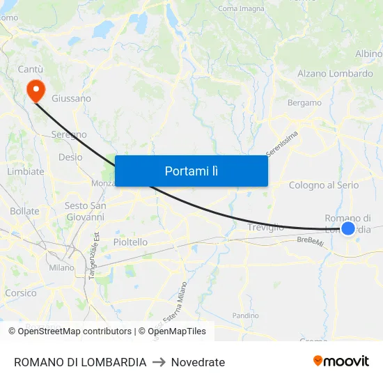 ROMANO DI LOMBARDIA to Novedrate map