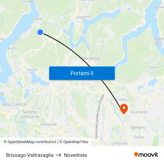 Brissago-Valtravaglia to Novedrate map