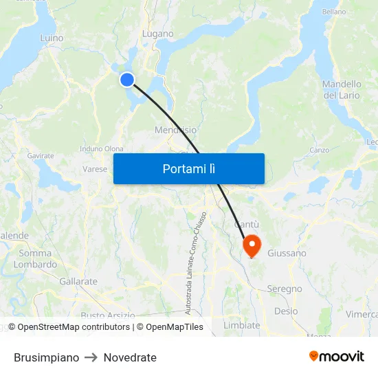 Brusimpiano to Novedrate map