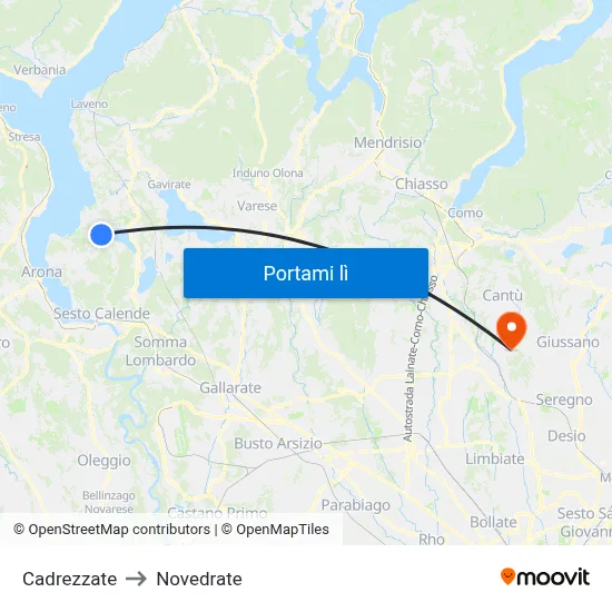 Cadrezzate to Novedrate map