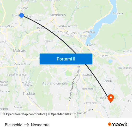 Bisuschio to Novedrate map