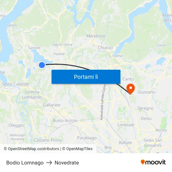 Bodio Lomnago to Novedrate map