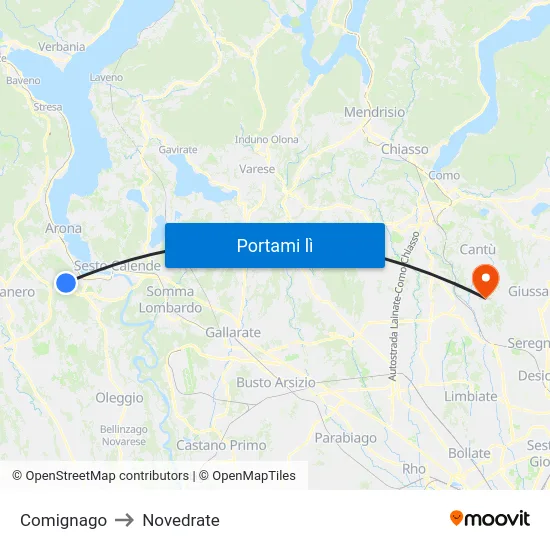 Comignago to Novedrate map