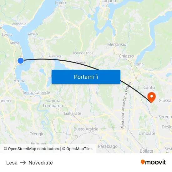 Lesa to Novedrate map