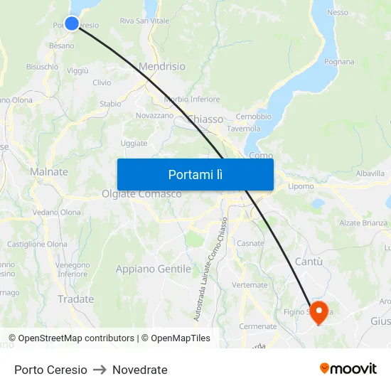 Porto Ceresio to Novedrate map