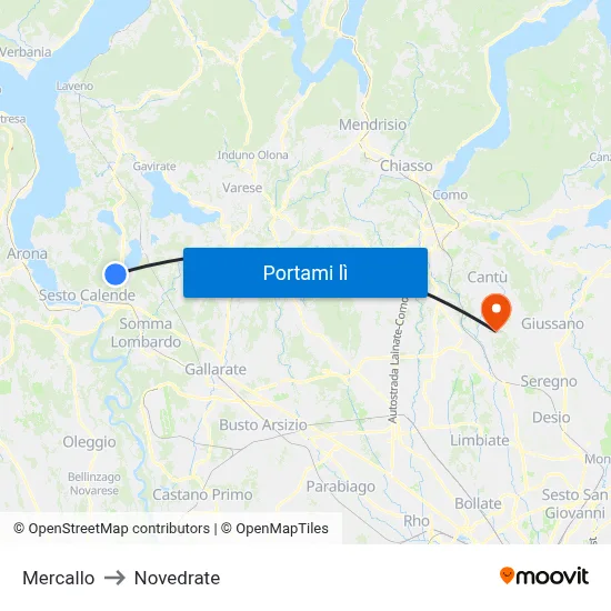 Mercallo to Novedrate map